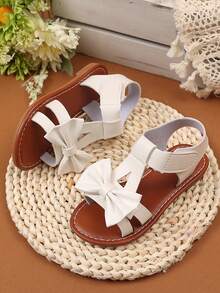 2026夏季新款可爱白色蝴蝶结女童凉鞋，儿童软底休闲沙滩鞋 - 白色 - 查看 5