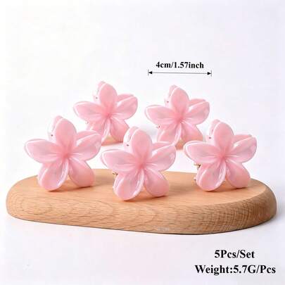 5pcs/Set 4cm Acrylic Plum Blossom Hair Clips, High-End Sweet & Cute, Suitable For Bun Hairstyles, Half-Up Hairstyles, Hair Accessories, Elegant Multipurpose Hair Clips For Daily Use
