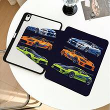 1pc Flip Cover Tablet Case With Pen Slot, Racing Pattern, 360° Rotating Stand, Built-In Pen Slot, PU Leather Case With Auto Sleep/Wake Function, Compatible With Huawei/Apple/ And Other Popular Models, Suitable For Back To School, Valentine's Day, Holiday Gifts - Multicolor - View 9