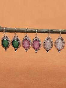 1 par de pendientes ovalados de mujer de color azul y morado - azul-púrpura - Ver 1
