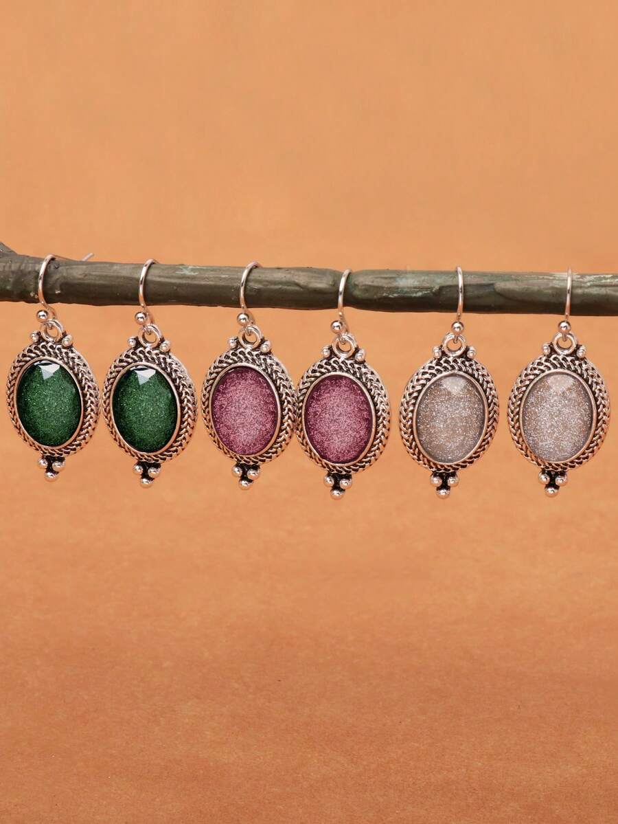 1 par de pendientes ovalados de mujer de color azul y morado - azul-púrpura - Ver 1