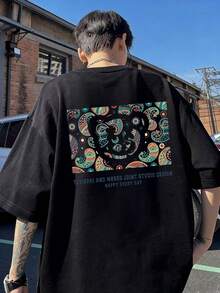 Men's New Low-Cut Long Sleeve T-Shirt With Print Pattern, Versatile And Comfortable For Fall/Winter - Black - View 3