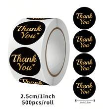 500 piezas/Rollo Pegatinas de Agradecimiento de Foil Negro, Pegatinas Redondas de Sello para Negocios, Bodas, Cumpleaños, Revelación de Género y Suministros de Fiesta y Envoltura de Regalos - Ver 1