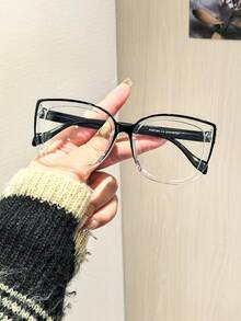 1 PC Women's Cat Eye Glasses Frame Retro Two Tone Polycarbonate Frame Clear Lenses Lightweight Snug Fit Suitable For Daily Office With Glasses Box - Multicolor - View 5