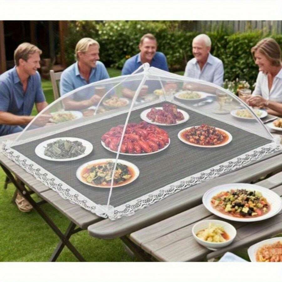 1pc Foldable White Mesh Food Cover Tent - Strong Insect & Fly Protection, Portable Outdoor Food Sun Shade, Easy Clean Mesh Design, Quick Pop-Up, Indoor/Outdoor Use, Suitable For Picnic, BBQ, Party, Outdoor Dining - Compatible With Standard Picnic Tables And Grills, Outdoor Dining Accessory, Ideal Gift For Picnic And BBQ Enthusiasts, Food Cover Tent, Mesh Food Cover Tent, Camping Equipment