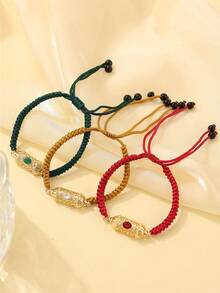 1pc Handmade Woven Arabic Style Bracelet, Hollow Rhinestone Inlaid, Drawstring Design Armband, Petite Vintage Design, Suitable For Moroccan Bride Wedding Party, Festival - Gaya A - View 6