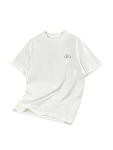 Alo Yoga White T-Shirt With Side Logo, Loose Fit, Short Sleeves, Sporty And Casual, Unisex Top. - View 2