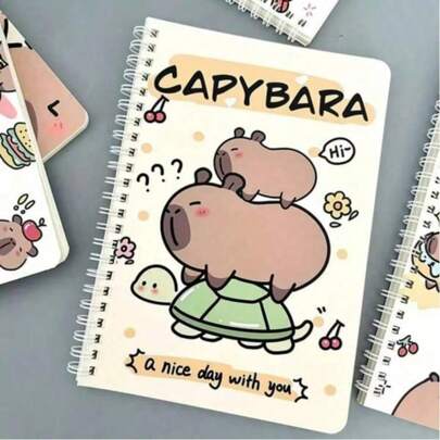 1/4 Capybara Spiral Notebook, Soft Leather, CuteCapybara Pattern Design, Animal Themed, 50Inner Pages, Ideal For Students And Office Gifts,Diaries, Learning Supplies, School Supplies(Mixed Color)
