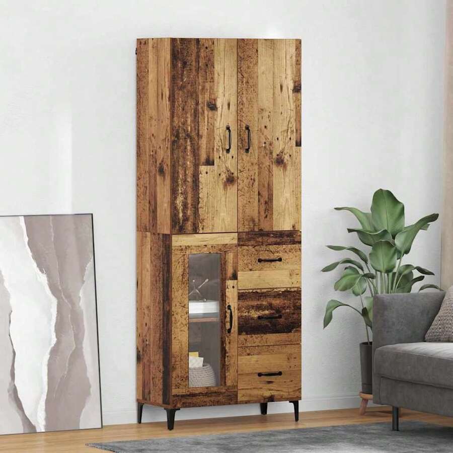 vidaXL Highboard Wandmontiert Altholz 69,5 x 34 x 180 cm Holzwerkstoff - Castano - Visualizzare 1