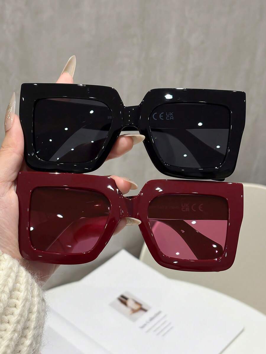 2pcs Street Style All-Match Elegant Living Women Fashion Eyeglasses For Musical Festival Street-Photography Tropical Beach Vacay Accessories - 2pcs Black and Red - View 1