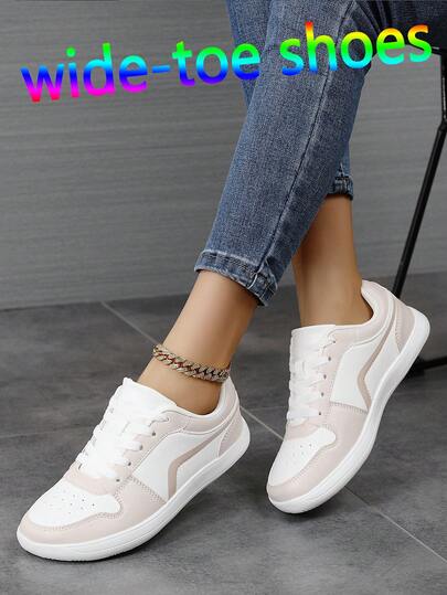 Giày trượt ván tối giản mũi rộng dành cho nữ, giày thể thao mũi rộng nhẹ, chống trơn trượt, giày bệt mũi rộng thời trang đa năng, giày thể thao thường ngày cho thanh thiếu niên có bàn chân rộng, giày thường ngày mũi rộng không độ dốc dành cho cả nam và nữ, giày nữ.