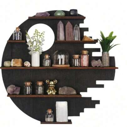 Kệ gỗ treo tường kiểu mộc mạc, kệ sách tròn cho phòng khách, phòng học và phòng ngủ, giá trưng bày trang trí sáng tạo cho tượng nhỏ, đồ trang trí nội thất đa năng.