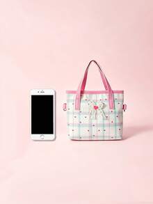 1pc Sweet Girl Pink Plaid Square Bag, Zipper Closure Versatile Handbag, Lightweight Crossbody Two-Way Small Bag, Suitable For Daily Use - New - View 4