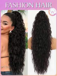 WIGGAGA Summer Vacation Style Women's Valentine's Day Outfit, 30 Inch Long Wavy Curly Ponytail Hair Extensions, Women's Realistic Natural Fluffy Ponytail Clip-In Hair Piece - Black - View 1