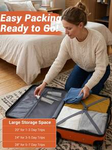 20 Inch 24 Inch 28 Inch Luggage Suitcase Carry On Cabin ABS Spinner Wheels Password Lock Lightweight 3 Piece Set Small Medium Large Holiday Travel - 橘色 - 查看 8