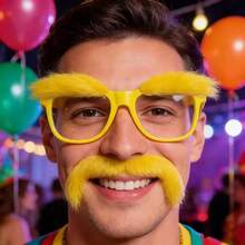 Funny Yellow Disguise Accessories Set, Including Eyebrows Glasses, Fake Mustache, Suitable For Halloween, Christmas, Masquerade, Party, Photography Props - Multicolor - View 2