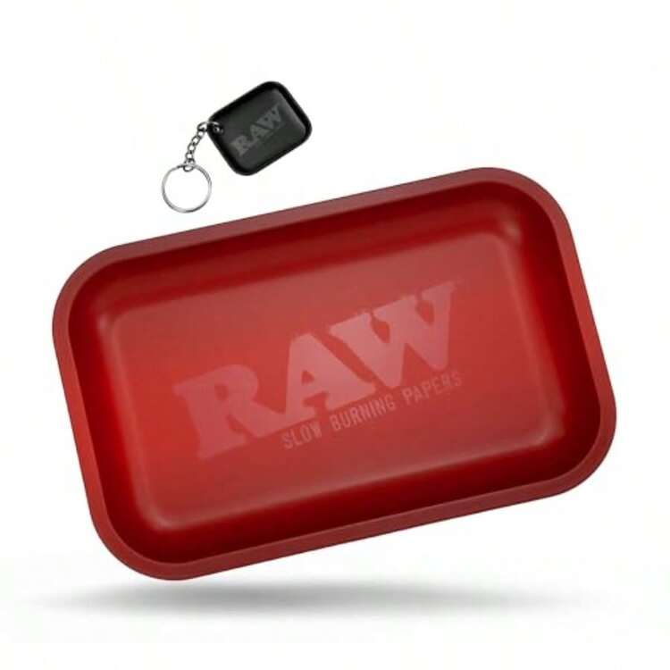 Red Small Rolling Tray 11" X 7" - Limited Edition Red Finish - Elegant Sleek And Smooth Rounded Edges With Black Mini Tray Keychain By ES Distributions - red - 查看 7