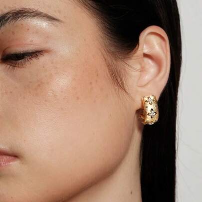 1对蕾丝宫廷四叶花耳环 女士珠宝 S925纯银锆石精致耳钉 精美珠宝 适合女孩约会礼物