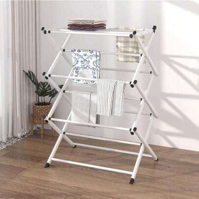 Freestanding Folding Clothes Drying Rack / 3-Tier Iron Laundry Rack, No Installation Required / Indoor Balcony Towel & Clothes Hanger, Foldable / 3-Tier, Thickened Iron, Waterproof & Rust-Proof, Extendable, Multi-Rod Drying