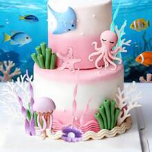 Decoraciones para pastel de cumpleaños con tema oceánico, regalos para fiesta oceánica, suministros para fiesta de revelación de género. No solo son hermosas decoraciones, sino que también hacen que tu pastel sea talla grande llamativo, perfecto para tomar fotos impresionantes. Son ideales para fiestas con temas de animales marinos, fiestas con temas de sirenas, fiestas con temas submarinos, fiestas temáticas, fiestas de cumpleaños, fiestas de verano y fiestas de playa. - multicolor - Ver 7