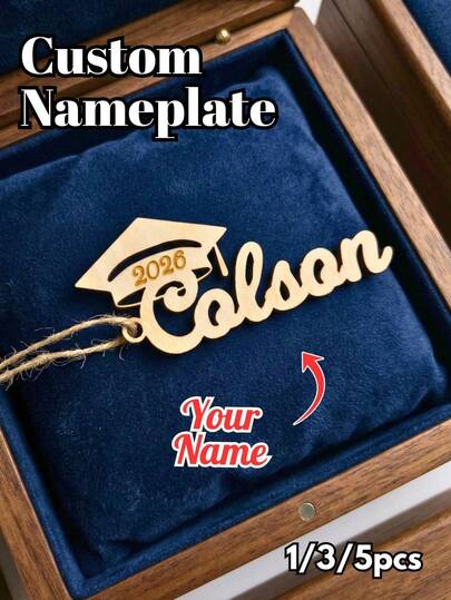 1/3/5pcs Custom Wood Graduation Decoration Name Tag, Personalized Graduates Wooden Name Tags, Laser Cut Wooden Name Tags, Customized Graduation Party Seat Name Tags, Party Name Tags, Gift For Graduates, Gift For Her, Gift For Him, Perfect For Graduation Season Decorations, Home Decor, Class Of 2026, Gift Decorations