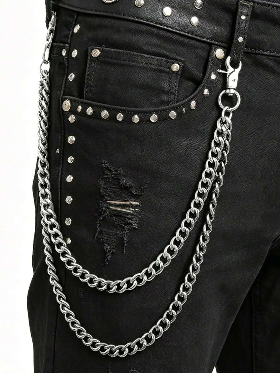 1 pieza Llavero multicapa | Cadena de pantalón estilo hip hop punk, accesorio para jeans de motocicleta de alto rendimiento - A - Ver 1