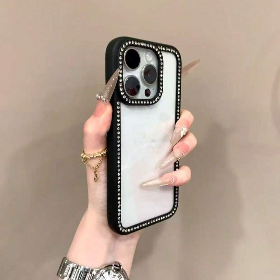 Luxury Rhinestone Bumper Shiny Transparent Protective Phone Case For IPhone 15/15 Pro Max/15 Pro/15 Plus/11/12/13/14/16 Pro Max/XS/XR/11 Pro/11 Pro Max/12 Pro/12 Pro Max/13 Pro/13 Pro Max/7 Plus/14 Pro/14 Pro Max/14 Plus/16 Pro/16 Plus/7 Plus/8 Plus/8/SE2, Available In Pink, White, Blue, Black, Red - Black - View 1