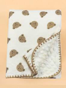 1 pieza Manta de forro polar con estampado de oso, manta de bebé cálida con puntos, manta de guardería para niños pequeños, chal de oficina para adultos, funda para asiento de coche para niños, para todas las estaciones - Café integral - Ver 2