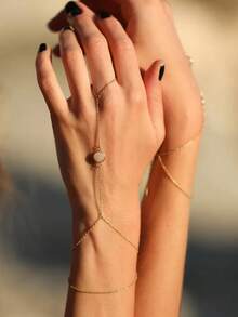 磨砂水晶链式手链，夏季海滩装扮饰品，女士个性化礼物 - 金色 - 查看 3