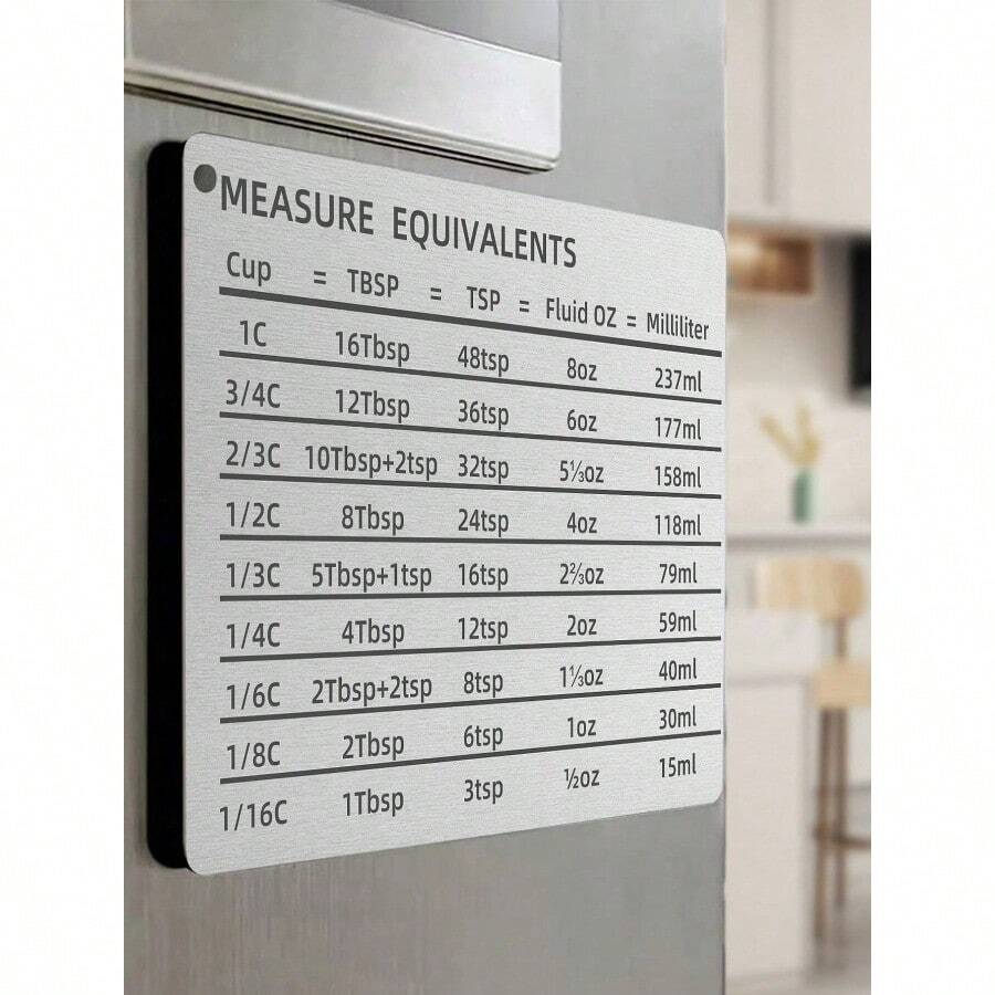 1pc Measurement Conversion Chart Refrigerator Magnet, Baking Measuring Cups Scale Plate Accessories Professional Kitchen Measurement Conversion Chart For Cups Best Gifts Birthday Graduation - 銀 - 查看 1