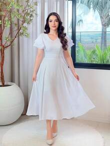Women's Dress Casual Elegant Party DOBLE MANGA - 白色 - 查看 1