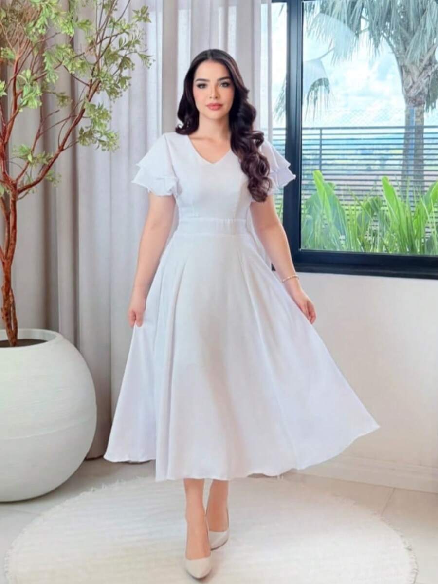 Women's Dress Casual Elegant Party DOBLE MANGA - 白色 - 查看 1