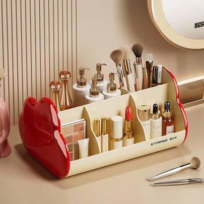 Cream Heart-Shaped Desktop Organizer With Phone Holder, Cute Multifunctional Pen Holder, And Stationery Storage Box, Suitable For Beautiful Desktop Decoration In Offices And Dormitories. Cream Style Heart-Shaped Desktop Storage Box, Student Multifunctional Pen Holder, Office Desk Organizing And Storage Rack