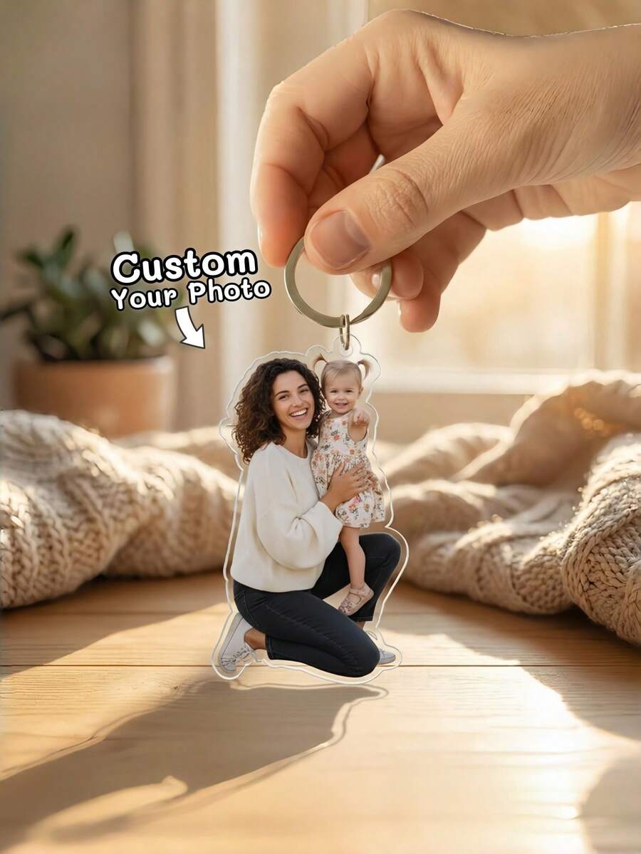 1pc Customizable Photo Keychain, Personalized Couples, Family, Pet Photo Keychain, Suitable For Mother's Day, Father's Day, Anniversary, Birthday And Other Special Occasions