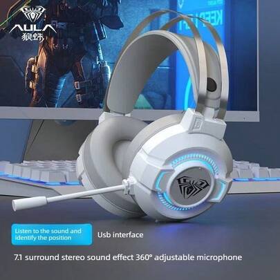  AULA S602 S605 S606 Wired Headphones/Earsets With USB 3.5mm Interface, Suitable For Laptops, Desktops, And Gaming.