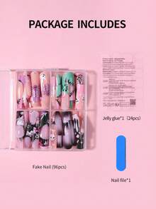 SANRIO 96pcs 3D Gel Nail Stickers, 4 Designs Including Evil Hello Kitty, Ghosts, Bats And Decorations, With Rhinestones And Spider Web, Bloody Style, Fits Acrylic Nails, Includes Glue And Nail File, Suitable For Women And Girls For Daily Life And Parties - Multicolor - View 5