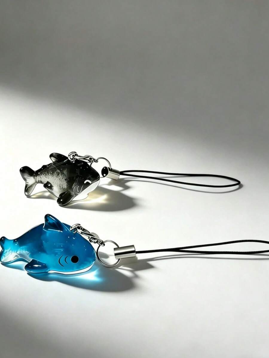 1 pieza/2 piezas Lindo colgante de tiburón de resina en miniatura, encantador y de moda, dije de teléfono, dije de bolso, joyería de pareja, regalo de amistad, accesorio diario - Multicolor - Ver 1
