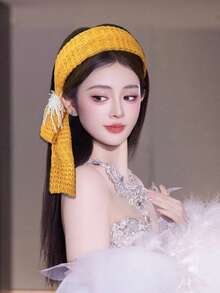 Băng đô cài tóc ruy băng dệt kim màu trắng Super Xian Xian Xian, kiểu dáng rừng rậm, giúp giảm lão hóa tóc, phụ kiện tóc thời trang kiểu Pháp mới. - thời trang - Xem 6