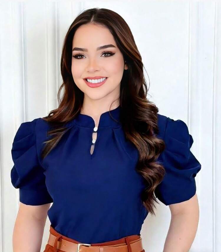 Blusa social manda bufante com dois botão - Azul Marinho - Visão 2