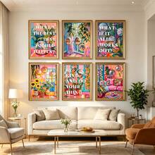 1/6PCS Maximalist Disco Ball Canvas Wall Art Set, Color Inspirational Quote Prints For Room Aesthetics, Optional Frame Wall Decoration, Vibrant Bohemian Minimalist Home Decoration, Room Decoration Supplies, Ideal For Living Rooms, Bedrooms, Offices, Bars, University Dormitories, Daycare Centers, Baby Rooms, Bathrooms, Kitchens, Aesthetic Room Decoration, Retro Disco Gallery Walls, Framed/Unframed Canvas Prints, Home Decoration Supplies - Multicolor - View 10