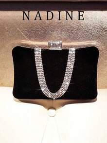 Women's Mini Glamorous Crystal Rhinestone Shiny Evening Clutch Bag, Shoulder Chain Bag - Black - View 6