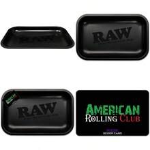 RAW Matte Black 'd Cigarette Rolling Tray Size 11"X7"X1" With ARC Scoop Card - Đen - Xem 1