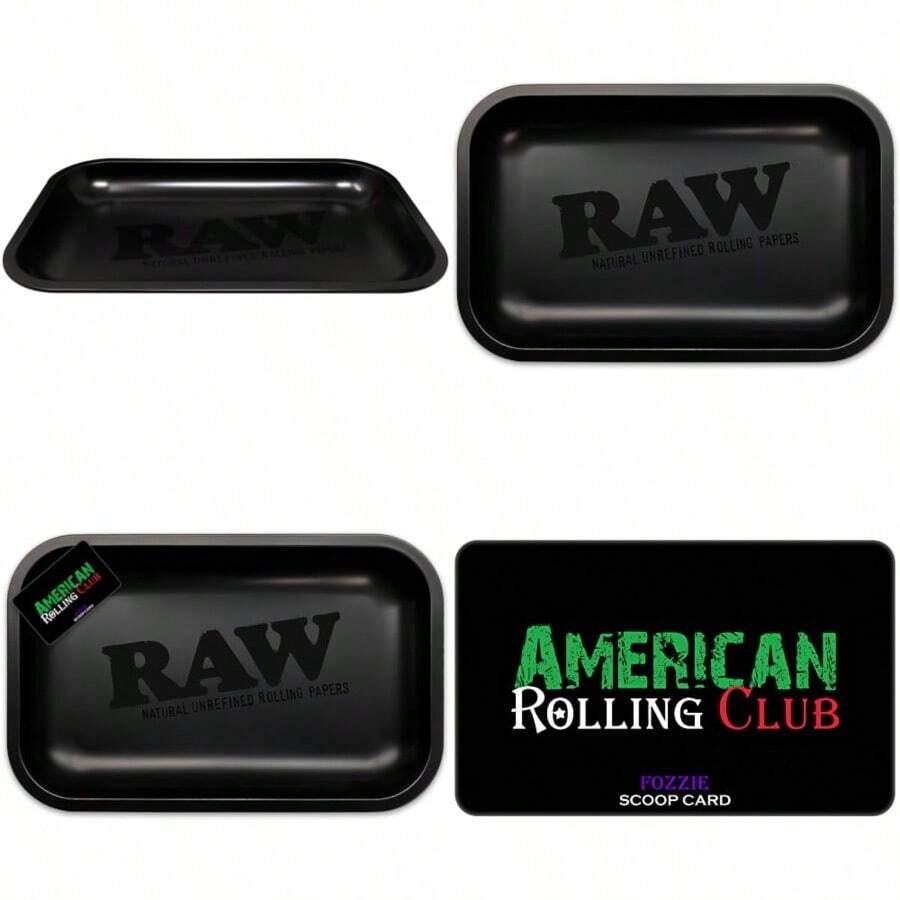 RAW Matte Black 'd Cigarette Rolling Tray Size 11"X7"X1" With ARC Scoop Card - Đen - Xem 1