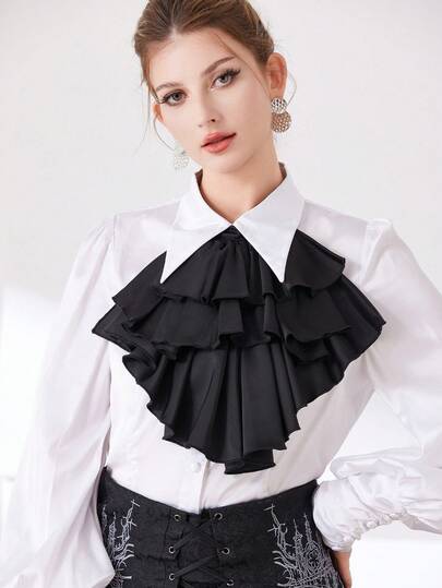 1 chiếc cổ áo xếp ly ngoại cỡ đa năng, phù hợp cho cả nam và nữ, thích hợp mặc hàng ngày, đi làm, biểu diễn sân khấu, phong cách Gothic cổ điển.