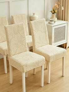 1pc/4pcs/6pcs/8pcs Cream White Removable Chair Covers, Plush Jacquard Leaf Pattern, Stretchy Fit For Dining Room, Living Room, Bedroom Chair Decor - Creamy White - View 11