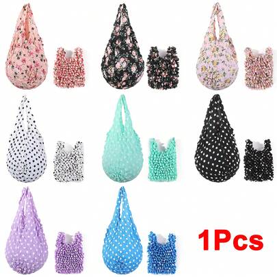 1pc Foldable & Expandable Tote Bag - Large Magic Elastic Stretch Suitable For Shopping, Reusable Polyester Storage Bag With Suitable For, Travel, Picnic, Gift, Durable Portable