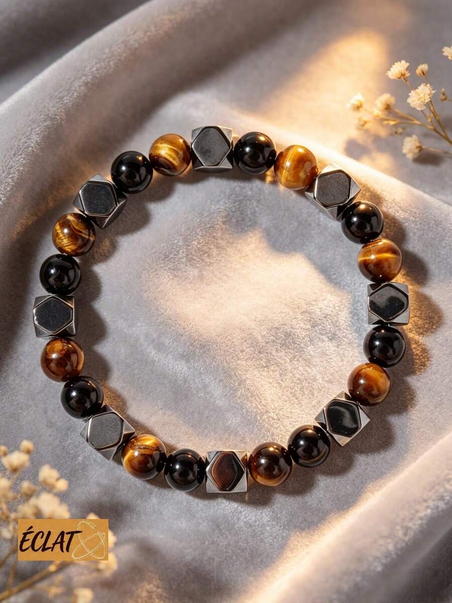 1pc 3pcs Natural Stones Tiger Eye Hematite Obsidian Double-Layer Braided Bead Bracelet Beach Accessories For Men Women Versatile Exquisite Gift For Boyfriend Brother Mom Grandparents Mother's Day L4JG - Multicolor 2 - View 1