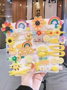 14pcs/Set Rainbow Color Plastic Hair Clips, Portable, Suitable For Commuting, School, Travel, Daily Hairstyles, Girls Hair Clips - Cartoon Hair Clip - View 2
