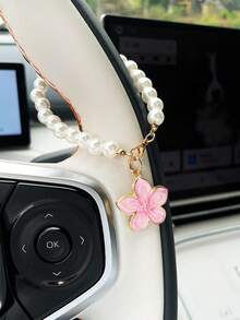 1pc Flower Steering Wheel Decorative Chain, Faux Pearl Car Interior Decoration Chain Pendant, Women's Decorative Strip, Flower Decoration Pendant - A - View 5