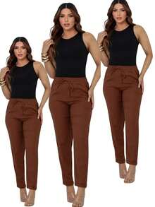 Women's Dress Pants, Linen Capri Style, Casual And Modern - Rỉ Nâu - Xem 2
